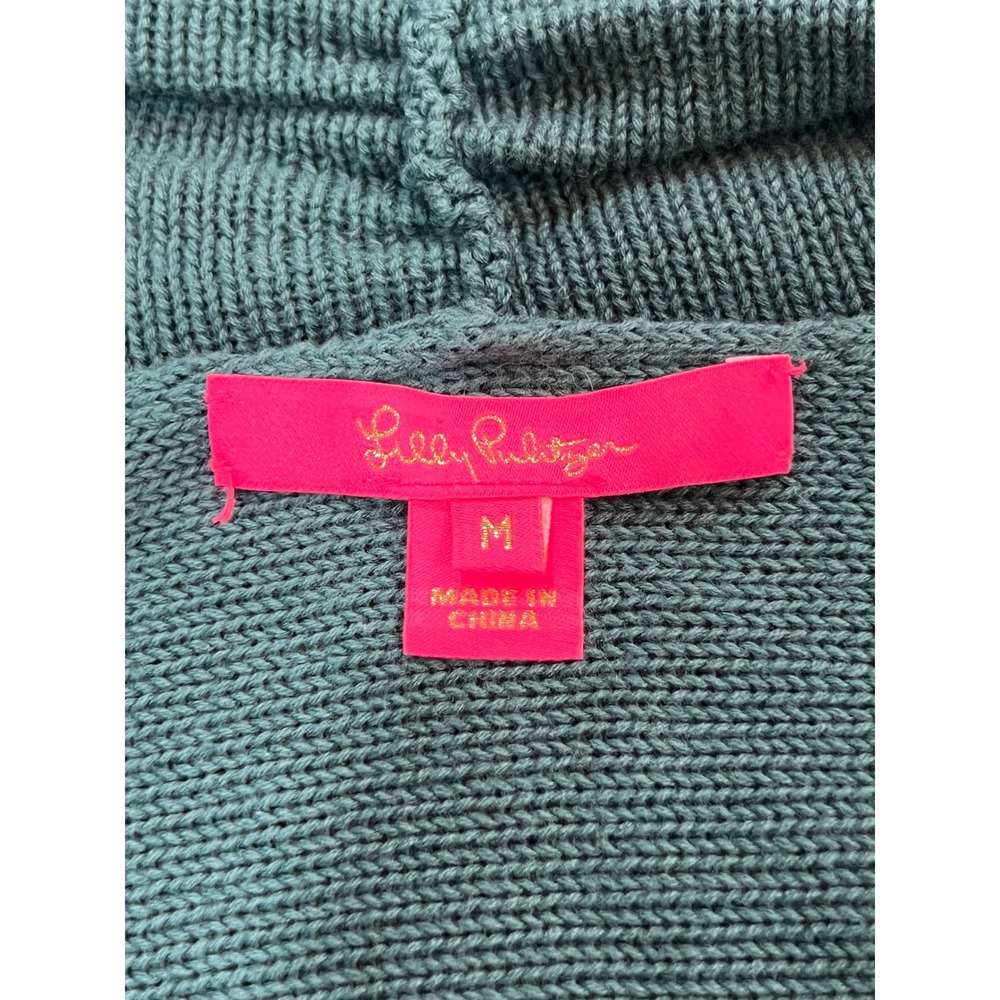 Lilly Pulitzer Teal Tatum Cardigan Sweater M Fringe Hem Open Coastal Boho Knit - Picture 3 of 10
